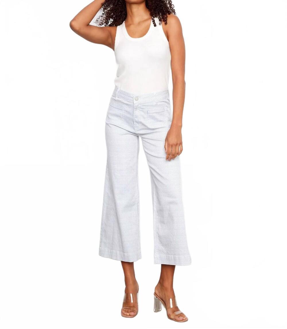 NEW CHARLIE B flare leg stripe pant in white / blue